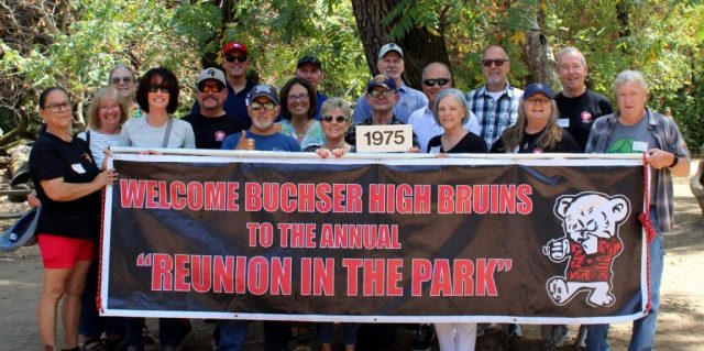 1975 L to R: Peggy Gallegos Steele, Kim Wnuck Thurgate, Beth Fraser Ferris, Sonja Hernandez Hirsch, Tony Fitzgerald, Bob Jackson, Ruby Ruiz, Jeannette Menting Lange, Andy Cross, Patty Riebling, James Rinaldo, Jim Hayden, Alan Gire, Sharon Neu, Rod Schieferstein, Jennifer Marshall, Tom Barrett, Dave Bullard